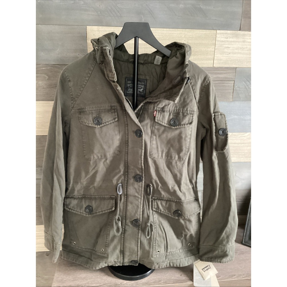 NWT LEVIS Womans Army Green Utility‎ Cargo Jacket Multi Pockets & Hood Size Med